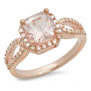 1.60 Carat (ctw) 14K Rose Gold Cushion Morganite & Round White Diamond Ladies Bridal Halo Style Split Shank Engagement Ring