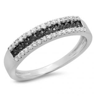 0.25 Carat (ctw) Sterling Silver Round Black & White Diamond Ladies Anniversary Wedding Band Stackable Ring