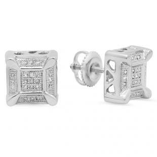 0.15 Carat (ctw) Sterling Silver Round White Diamond Micro Pave Fashion Square Shape Stud Earrings