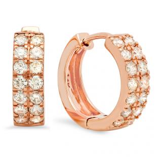 0.65 Carat (ctw) 18K Rose Gold Round Cut White Diamond Ladies Huggies Hoop Earrings