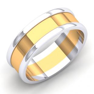 18K White & Yellow Gold Two Tone Polished Shiny Comfort Fit Men's Ring Wedding Band