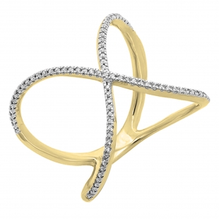 0.30 Carat (ctw) 14K Yellow Gold Round Diamond Ladies Anniversary Wedding Band Criss Cross X Geometric Ring 1/3 CT