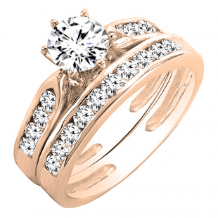 DGLA Certified Round White Diamond Tapered Shank Wedding Ring Set for Women (1 ctw, Color I-J, Clarity I1-I2) in 18K Rose Gold