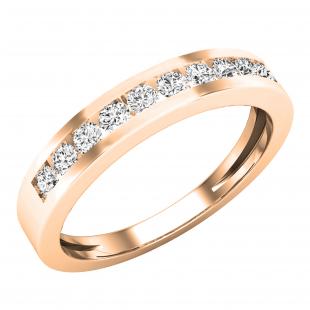 Round White Diamond Stackable Single Row Wedding Band for Women (0.35 ctw Color I-J I1-I2) 14K Rose Gold