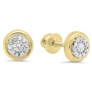 0.20 Carat (Ctw) 18K Yellow Gold Round White Diamond Ladies Cluster Stud Earrings 1/4 CT