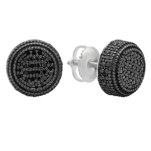 0.50 Carat (Ctw) Sterling Silver Round Cut Black Diamond Ladies Milgrain Cluster Stud Earrings