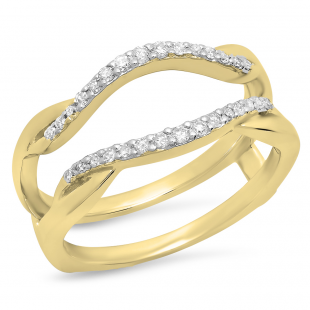 0.20 Carat (Ctw) 10K Yellow Gold Round Cut Diamond Ladies Anniversary Wedding Band Enhancer Guard Double Chevron Ring 1/5 CT