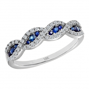 0.35 Carat (Ctw) 18K White Gold Round Blue Sapphire & White Diamond Ladies Bridal Stackable Anniversary Wedding Band Swirl Ring