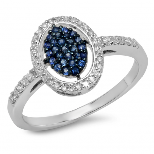 0.30 Carat (ctw) 10K White Gold Round Blue Sapphire & Diamond Ladies Split Shank Cluster Engagement Ring 1/3 CT