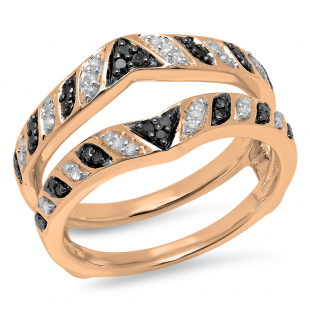 0.30 Carat (ctw) 14K Rose Gold Round Black & White Diamond Ladies Anniversary Wedding Band Guard Double Ring 1/3 CT