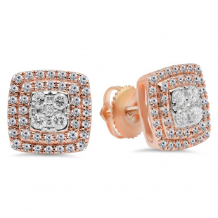 0.65 Carat (Ctw) 10K Rose Gold Round Cut White Diamond Ladies Cluster Style Stud Earrings