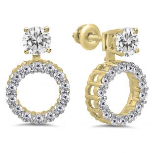 0.75 Carat (ctw) 10K Yellow Gold Round White Diamond Removable Jackets For Stud Earrings