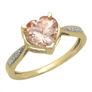 1.75 Carat (Ctw) 10K Yellow Gold Heart-Shaped Morganite & Round Diamond Ladies Bridal Promise Engagement Ring