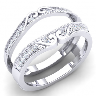 0.25 Carat (Ctw) 10K White Gold Round White Diamond Ladies Anniversary Wedding Band Guard Double Ring 1/4 CT