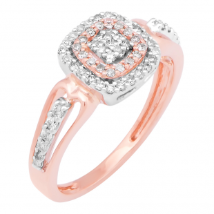 0.35 Carat (Ctw) Two Tone Rose Gold Plated 14K White Gold Round White Diamond Ladies Split Shank Bridal Cluster Engagement Ring 1/3 CT