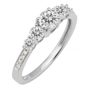 0.85 Carat (Ctw) 10K White Gold Round Cut White Diamond Ladies 5 Stone Bridal Engagement Ring