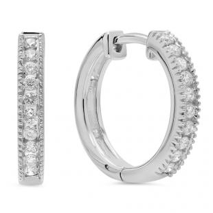 0.25 Carat (Ctw) 10K White Gold Real Round Cut White Diamond Ladies Huggies Hoop Earrings 1/4 CT