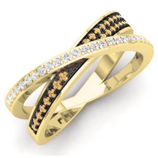 0.20 Carat (Ctw) 14K Yellow Gold Round Champagne & White Diamond Ladies Infinity Crossover Wedding Anniversary Band Ring 1/5 CT
