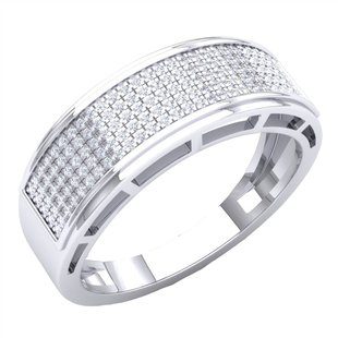 DGLA Certified Round White Diamond Iced Out Five Row Hip Hop Anniversary Wedding Band for Men (0.40 ctw Color I-J Clarity I2-I3) 10K White Gold