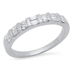 0.47 Carat (Ctw) 14K White Gold Round & Baguette Cut White Diamond Ladies Anniversary Wedding Band Stackable Ring 1/4 CT