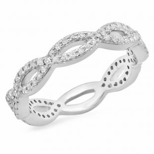 0.30 Carat (ctw) 10K White Gold Round White Diamond Ladies Swirl Style Anniversary Wedding Eternity Band Stackable Ring 1/3 CT