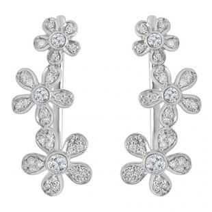 0.40 Carat (Ctw) Sterling Silver Round Cut White Diamond Ladies Floral Ear Climber Earrings