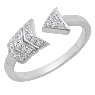 0.15 Carat (ctw) Sterling Silver Round White Diamond Ladies Bridal Vintage Right Hand Arrow Ring