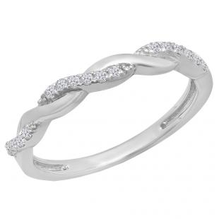 0.15 Carat (Ctw) Sterling Silver Round Cut White Diamond Ladies Swirl Anniversary Wedding Stackable Band Size 6