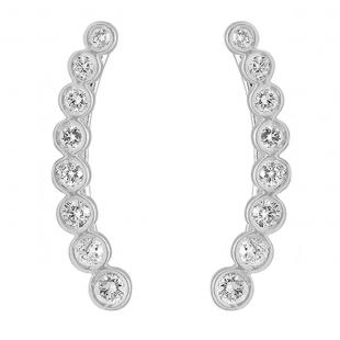 0.60 Carat (ctw) 10K White Gold Round Cut White Diamond Ladies Journey Curved Climber Earrings
