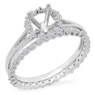 0.65 Carat (ctw) 14K White Gold Round Cut Diamond Ladies Halo Style Bridal Semi Mount Engagement Ring With Matching Band Set (No Center Stone)