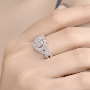 0.34 Carat (ctw) Sterling Silver Round White Diamond Ladies Micro Pave Engagement Ring 1/3 CT