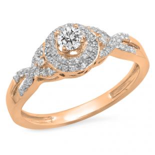 0.38 Carat (ctw) 14K Rose Gold Round White Diamond Ladies Halo Style Bridal Engagement Ring