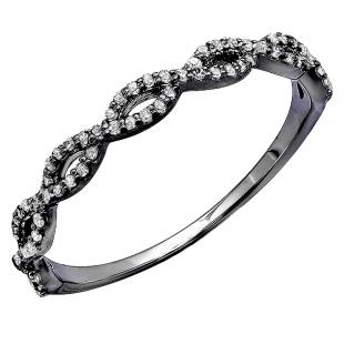0.18 Carat (ctw) Black Rhodium Plated 10K White Gold Round Diamond Ladies Swirl Anniversary Wedding Band Stackable Ring 1/5 CT
