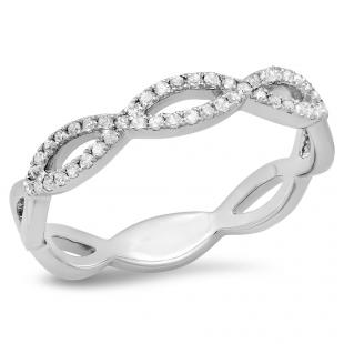 0.20 Carat (ctw) Sterling Silver Round Cut Diamond Ladies Infinity Crossover Swirl Wedding Band Anniversary Ring