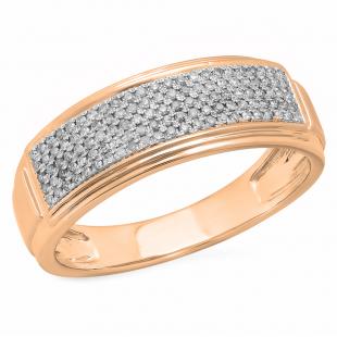 0.30 Carat (ctw) 10K Rose Gold Round White Diamond Men's Micro Pave Hip Hop Wedding Band 1/3 CT