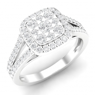0.95 Carat (ctw) 10K White Gold Round White Diamond Ladies Split Shank Engagement Ring 1 CT