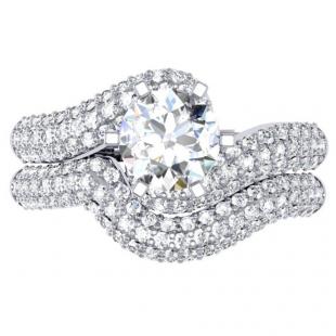 1.50 Carat (ctw) 10K White Gold Round White Diamond Ladies Swirl Bridal Engagement Ring Matching Band Set 1 1/2 CT