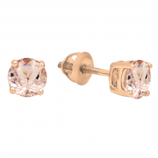 0.45 Carat (ctw) 18K Rose Gold Round Cut Morganite Ladies Solitaire Stud Earrings 1/2 CT