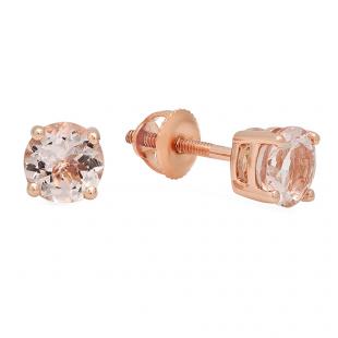 1.50 Carat (ctw) 14K Rose Gold Round Cut Morganite Ladies Solitaire Stud Earrings 1 1/2 CT