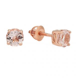 0.95 Carat (ctw) 14K Rose Gold Round Cut Morganite Ladies Solitaire Stud Earrings 1 CT