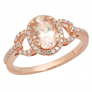 1.45 Carat (ctw) 14K Rose Gold Oval Cut Morganite & Round Cut White Diamond Ladies Bridal Halo Style Engagement Ring 1 1/2 CT