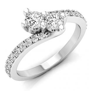 0.75 Carat (ctw) 10K White Gold Round White Diamond Ladies Two Stone Bypass Style Bridal Engagement Ring 3/4 CT