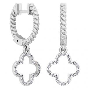 0.15 Carat (ctw) 18K White Gold Round Diamond Ladies Fashion Dangling Drop Earrings