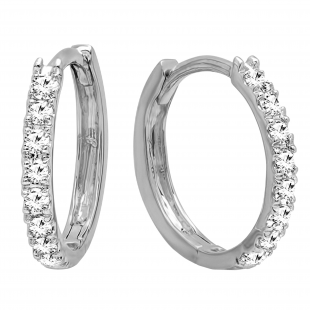 DGLA CERTIFIED Round White Diamond Hoop Earrings (0.25 ctw, Color I-J, Clarity I2-I3) in 10K White Gold