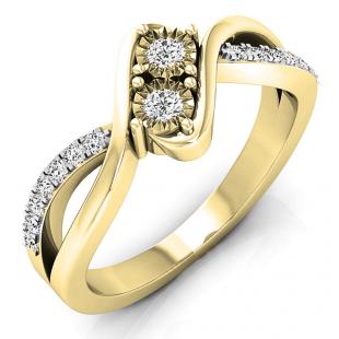 0.25 Carat (ctw) 10K Yellow Gold Round White Diamond Ladies Two Stone Split Shank Bypass Style Bridal Engagement Ring 1/4 CT