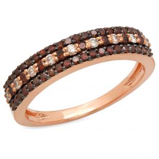0.60 Carat (ctw) 10K Rose Gold Round Champagne & White Diamond Ladies Anniversary Wedding Band Stackable Ring