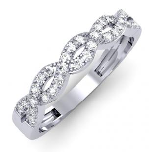 0.23 Carat (ctw) 14K White Gold Round White Diamond Ladies Bridal Anniversary Wedding Band Stackable Swirl Ring 1/4 CT