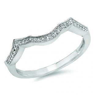 0.10 Carat (ctw) Sterling Silver Round Diamond Ladies Wedding Band Guard Ring 1/10 CT