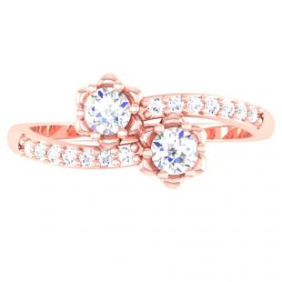 0.40 Carat (ctw) 10K Rose Gold Round White Diamond Ladies Two Stone Bypass Style Bridal Engagement Ring