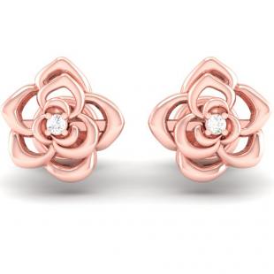0.02 Carat (ctw) 18K Rose Gold Round Cut White Diamond Ladies Flower Shaped Stud Earrings